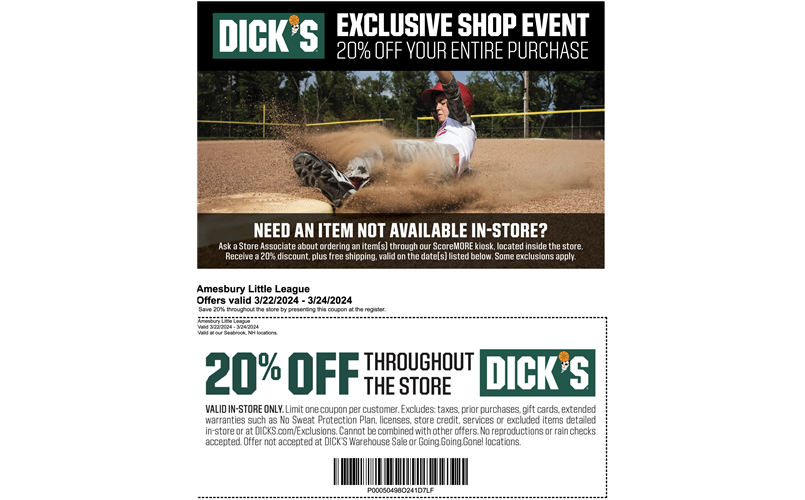20% at Dick’s Sporting goods